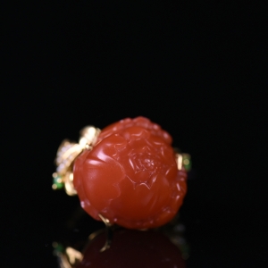 18K樱桃红南红花开富贵戒指