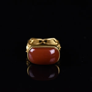 18K柿子红南红马鞍戒指