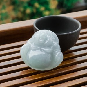 糯冰种翡翠弥勒佛吊坠