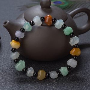 糯冰种翡翠小猪单圈手串