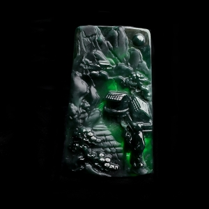 糯冰种墨翠登高望远吊坠