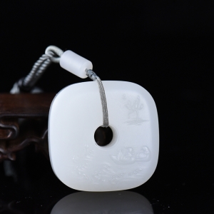 山料和田白玉荷塘清趣平安扣吊坠