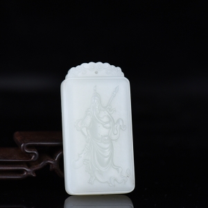 山料和田羊脂白玉关公吊坠