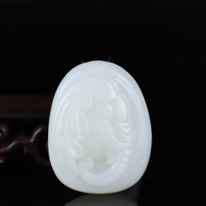 山流水料和田羊脂白玉太平有象吊坠