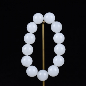 16mm山料和田羊脂白玉单圈手串