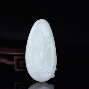 山流水料和田羊脂白玉关公吊坠