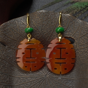 18K糯冰种红翡双喜耳坠