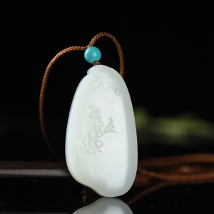 山流水料和田羊脂白玉喜上眉梢吊坠