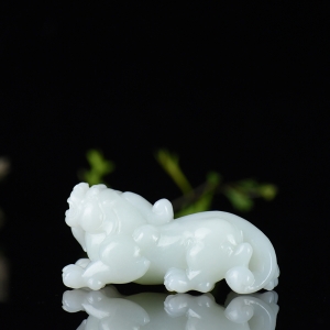 山流水料和田羊脂白玉貔貅手把件