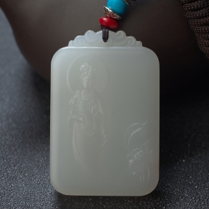 山料和田羊脂白玉观音吊坠