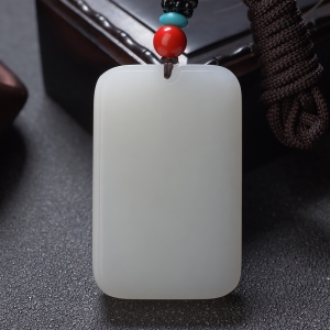 山料和田羊脂白玉无事牌吊坠