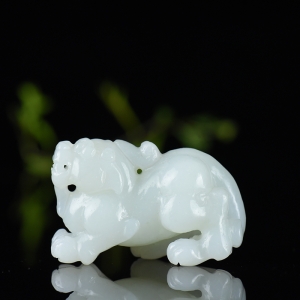 山流水料和田羊脂白玉貔貅手把件