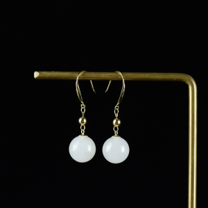 18K山料和田白玉耳坠