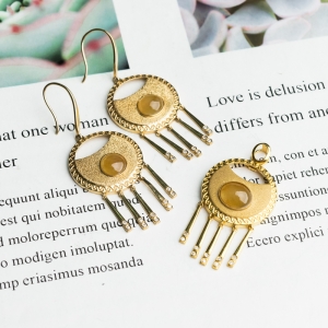 18K糯冰种黄翡翡翠耳坠/吊坠套装