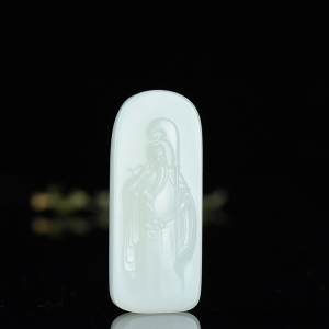 籽料和田白玉关公吊坠