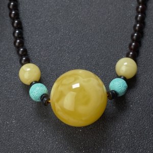 白花蜜蜡圆珠项链