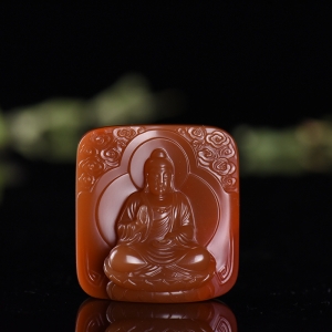 俏色南红阿弥陀佛吊坠