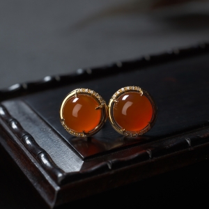 18K冰红南红耳钉