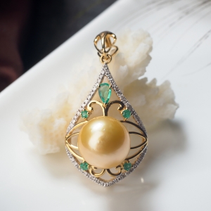 18K海水金色珍珠吊坠