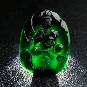 冰种墨翠普贤菩萨吊坠