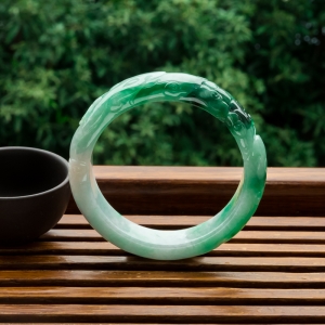 59.5mm糯种飘翠翡翠龙凤呈祥平安镯