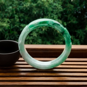 59.5mm糯种飘翠翡翠龙凤呈祥平安镯