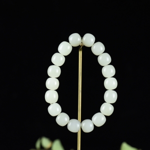 籽料和田白玉老形珠单圈手串