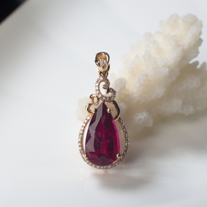18K玫红碧玺水滴吊坠