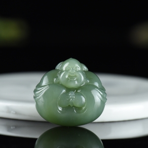 山料和田碧玉一团和气弥勒佛吊坠