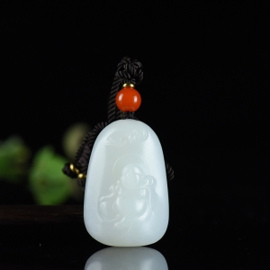 山料和田羊脂白玉弥勒佛吊坠