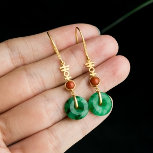 18K糯冰种飘翠翡翠平安扣耳坠