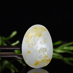 籽料和田白玉金玉满堂吊坠