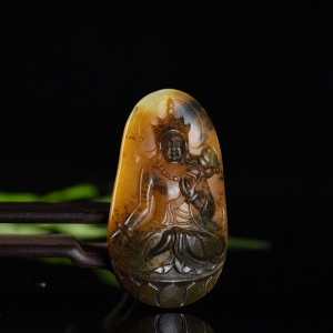 籽料和田玉黄沁地藏王菩萨吊坠