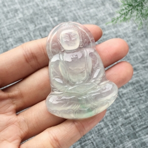 冰种飘翠翡翠大日如来吊坠