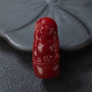 阿卡牛血红珊瑚弥勒佛吊坠