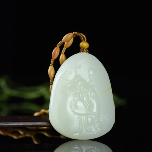 籽料和田白玉财神爷吊坠