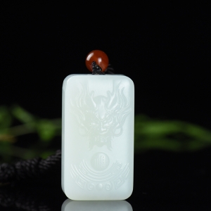 山流水料和田羊脂白玉龙牌吊坠