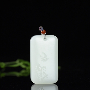 山流水料和田羊脂白玉喜上眉梢吊坠