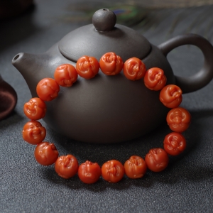 柿子红南红佛头珠单圈手串