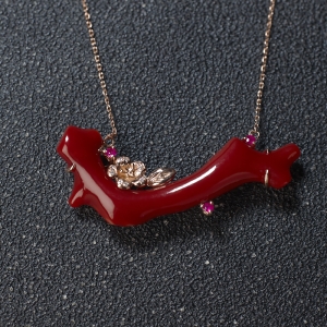 18K阿卡牛血红珊瑚树枝项链