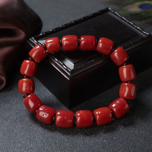 阿卡牛血红珊瑚桶珠单圈手串