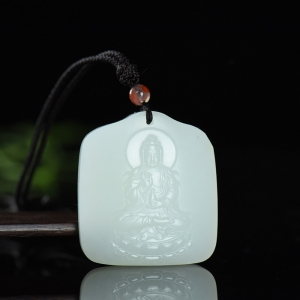 山流水料和田白玉观音吊坠