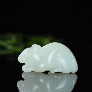 山流水料和田羊脂白玉子鼠手把件