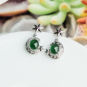 18K糯冰种深绿翡翠耳坠