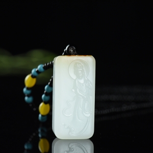 山流水料和田白玉观音吊坠