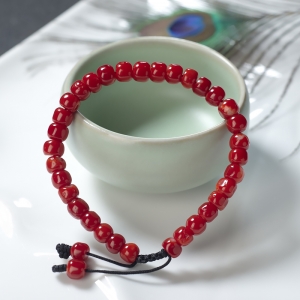 阿卡牛血红珊瑚桶珠单圈手串