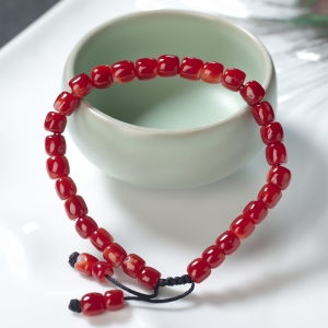 阿卡牛血红珊瑚桶珠单圈手串