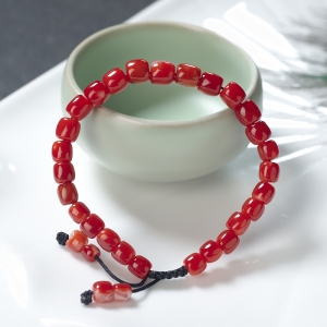 阿卡牛血红珊瑚桶珠单圈手串