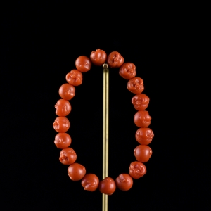 柿子红南红弥勒佛单圈手串