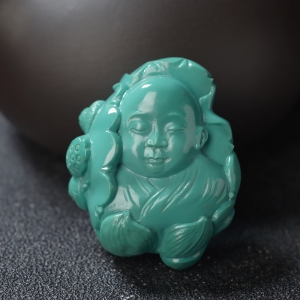 高瓷铁线蓝绿绿松石佛吊坠